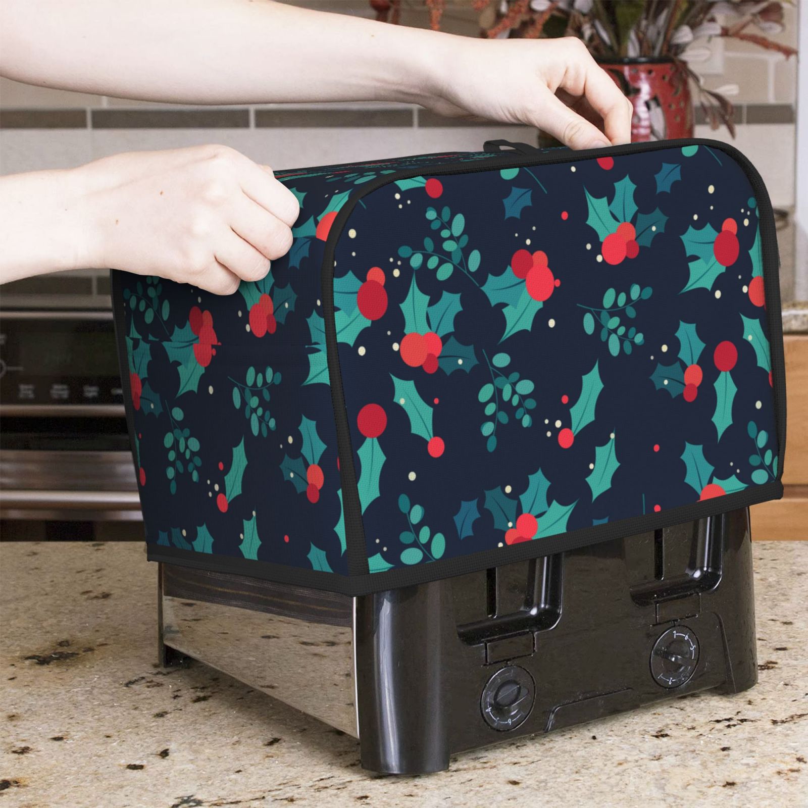 Toaster 4 Slice - クリスマスフルーツプリントトースターカバー、2スライス、4スライス耐熱皿プロテクター、防塵キッチンクリーンツールオーガナイザー