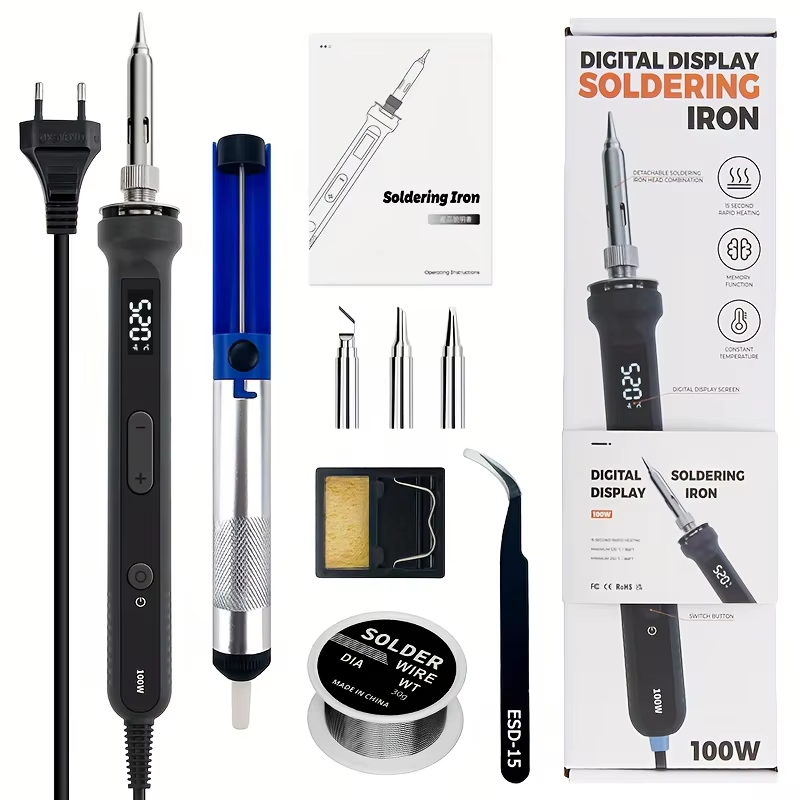 Fondue Set Electric - 100Wデジタルはんだごてキット、温度調整可能な電気溶接ツール、バイク修理および電子回路修理用