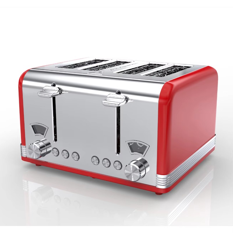 Toaster 4 Slice - 4枚焼きエクストラワイドスロットブレッドトースター 再加熱・解凍・キャンセル機能付き 6段階焼き色調整 レトロデザイントースター