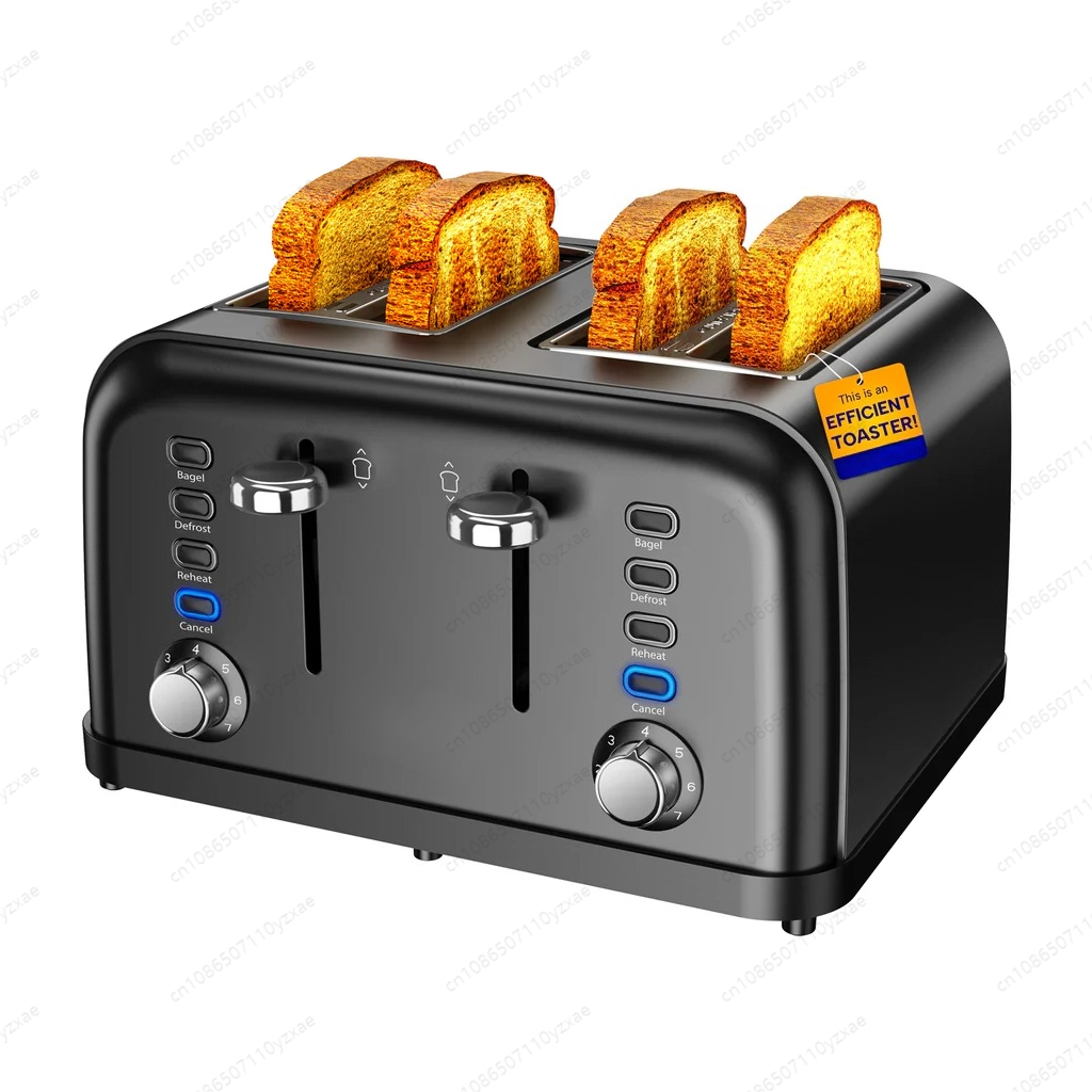 Toaster 4 Slice - 4枚焼き高性能トースター、均一な焼き上がりのための精密焼き色調節、ベーグルやペストリー用の超ワイドスロット