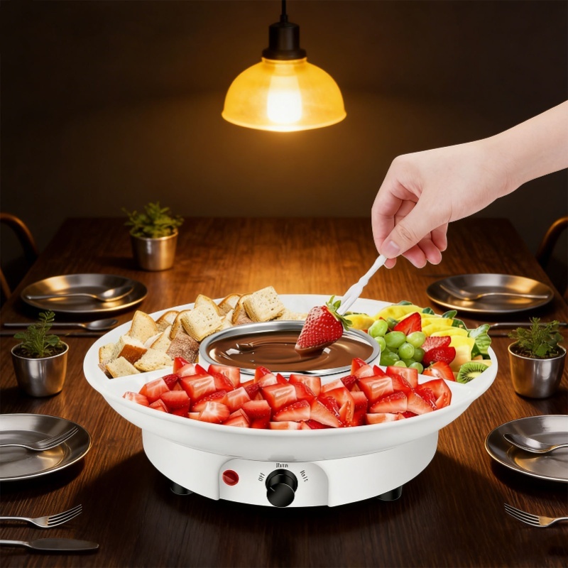 Fondue Set Electric - 電気フォンデュポットセット チョコレートフォンデュキット 取り外し可能なサービングトレイ パーティー用ローストフォーク10本 デートナイト用