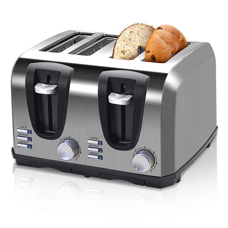 Toaster 4 Slice - レトロワイドスロットベーグルビッグブレックファーストポップアップステンレススチールバン電気サンドイッチブレッド4枚焼きトースター